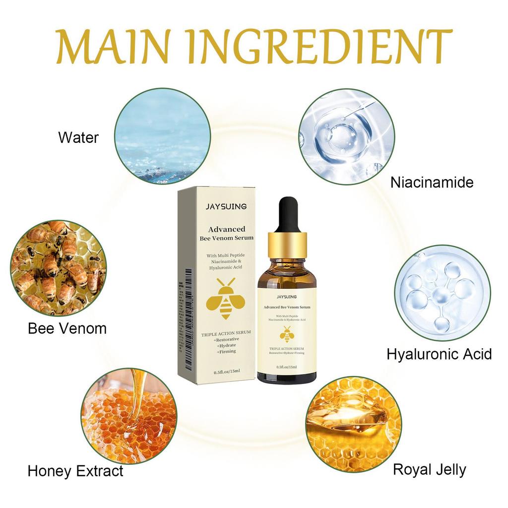 Bee Venom Facial Serum Face Essence Wrinkle Reduction Skin Tightening Natural Collagen Booster Hyaluronic Acid  Essence