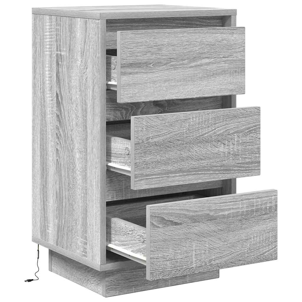 Nightstand with LED Lights Grey Sonoma 38 x 34 x 65 cm