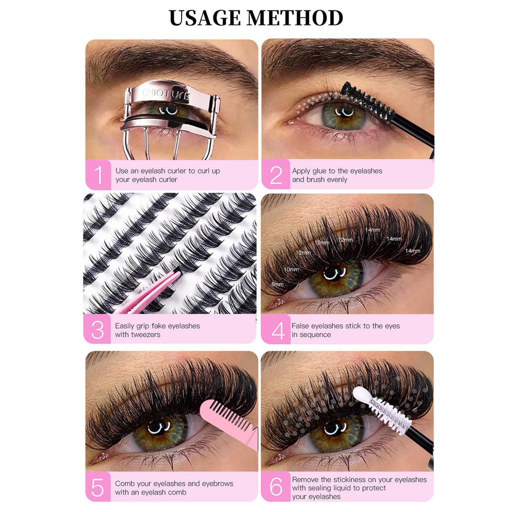240pcs False Eyelash Clusters D Curl Lifelike Individual Fake Lashes Set for DIY Lash Extension 10mm to 16mm DIY‑SET‑031