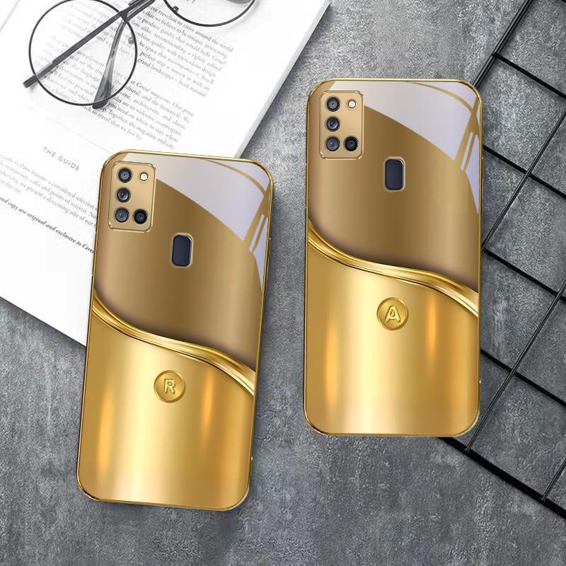 The letters of metal For Samsung A 31 32 A33 A34 35 14 A15 13 A16 25 A26 50 52 53 54 55 56 70 71 72 73 Golden glass phone case