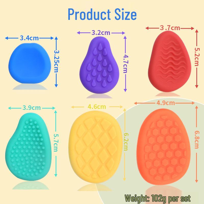 Children's Sensory Stone Set: 6 Soft Silicone Worry Stones with Wearable Lanyards for Stress Relief