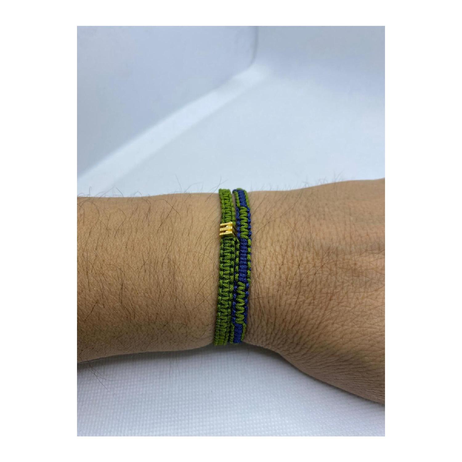 

Bensei Green And Green Navy Blue Double Combination Adjustable Men s Bracelet With Brass Cube Accessory