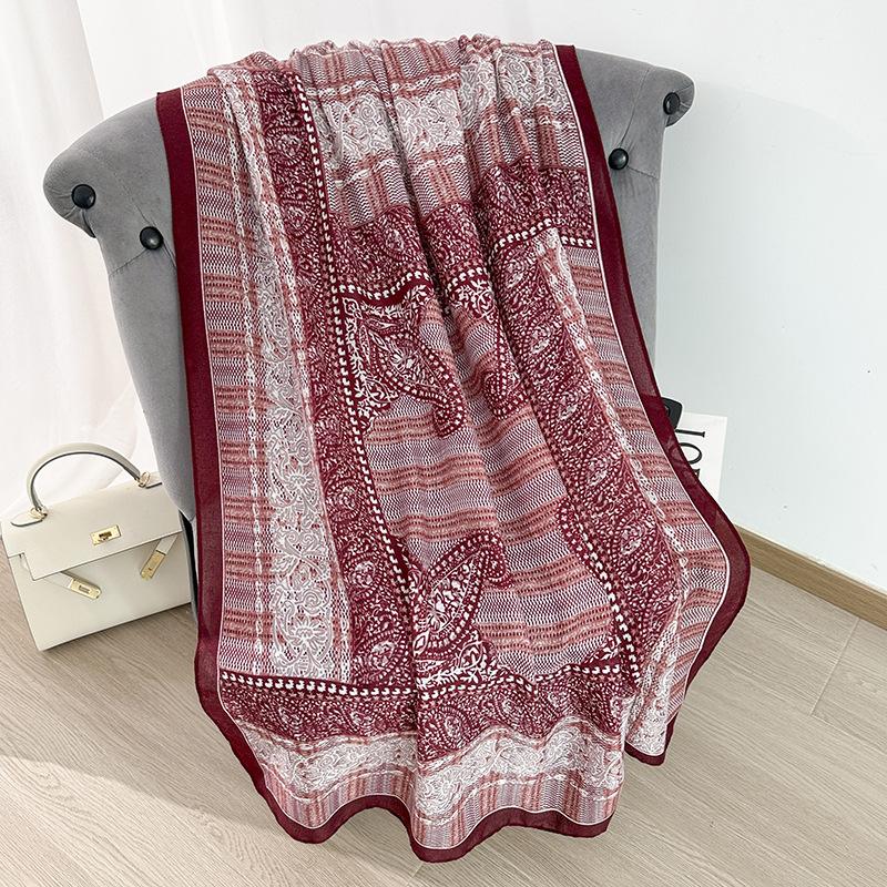 Elegant Women Retro Beach Silk Scarf Striped Print Wrap Shawl Lady Sunscreen Bandanas Hijab Scarve Pareo Headscarf Casual Boho
