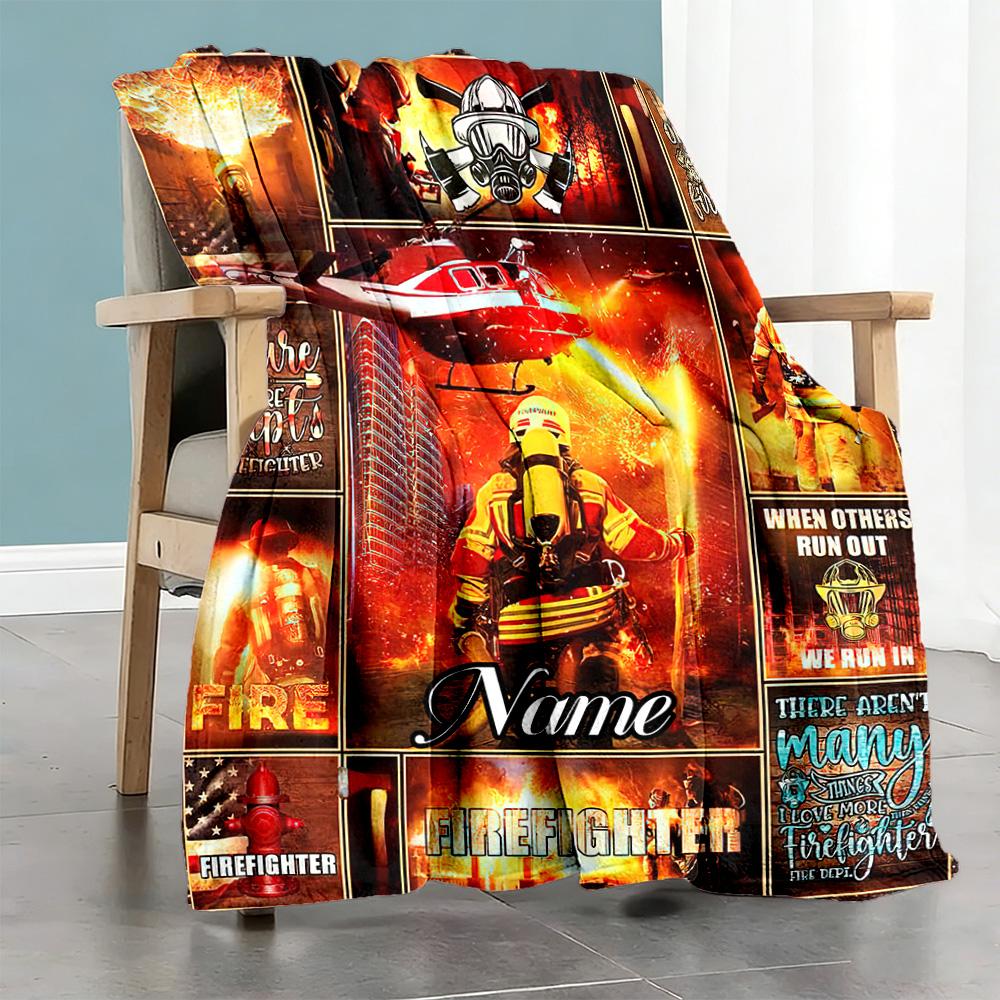 Firefighter Personalized Name Blanket Throw Customizable Blanket Soft Warm Cozy for Bedding Office Chair Office Nap All-Season Use