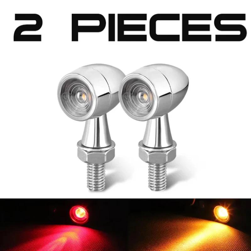 Motorcycle LED Turn Signal Light Chrome Bullet Moto Led Brake Stop Lights 8mm 12V Mini Signal Lamp For Honda Yamaha Cafe Racer