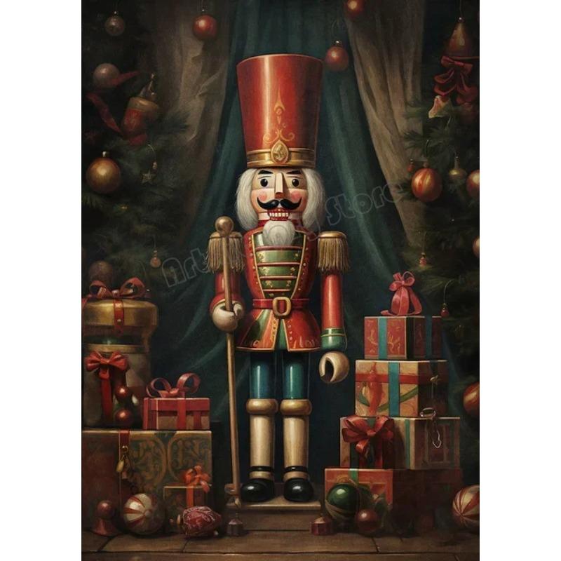 Vintage Weihnachtsmann Porträt Leinwandbild Mistelzweig Briefe lesen Spielzeug Kekse Weihnachts-Wanddeko Heimdeko Poster Pr