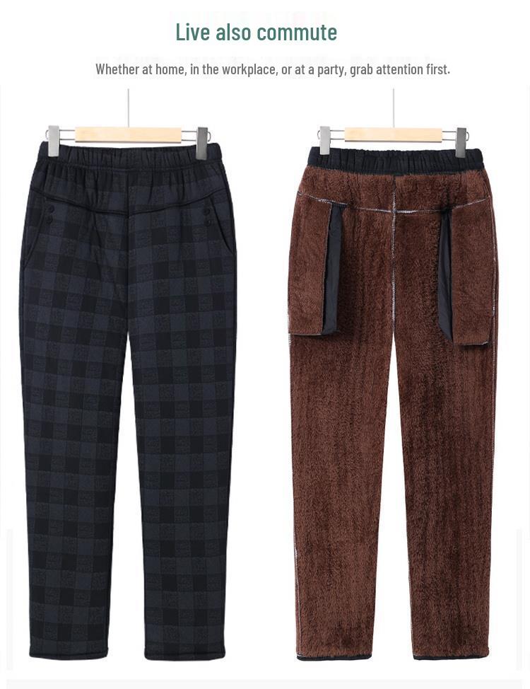 Women's High-Waist Fleece-Lined Lambswool Cotton Pants for Winter