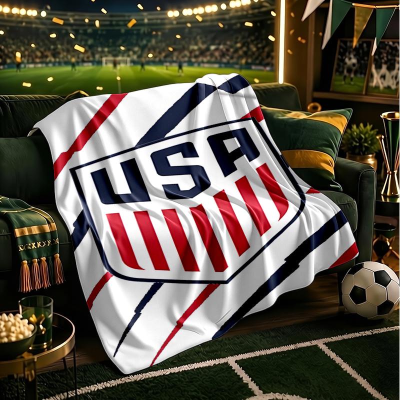 Usa Soccer Emblem Blanket Flannel Throw for Sofa, Indoor, Camping, Living Room, Office, Chair, And Bed Soft Birthday Gift
