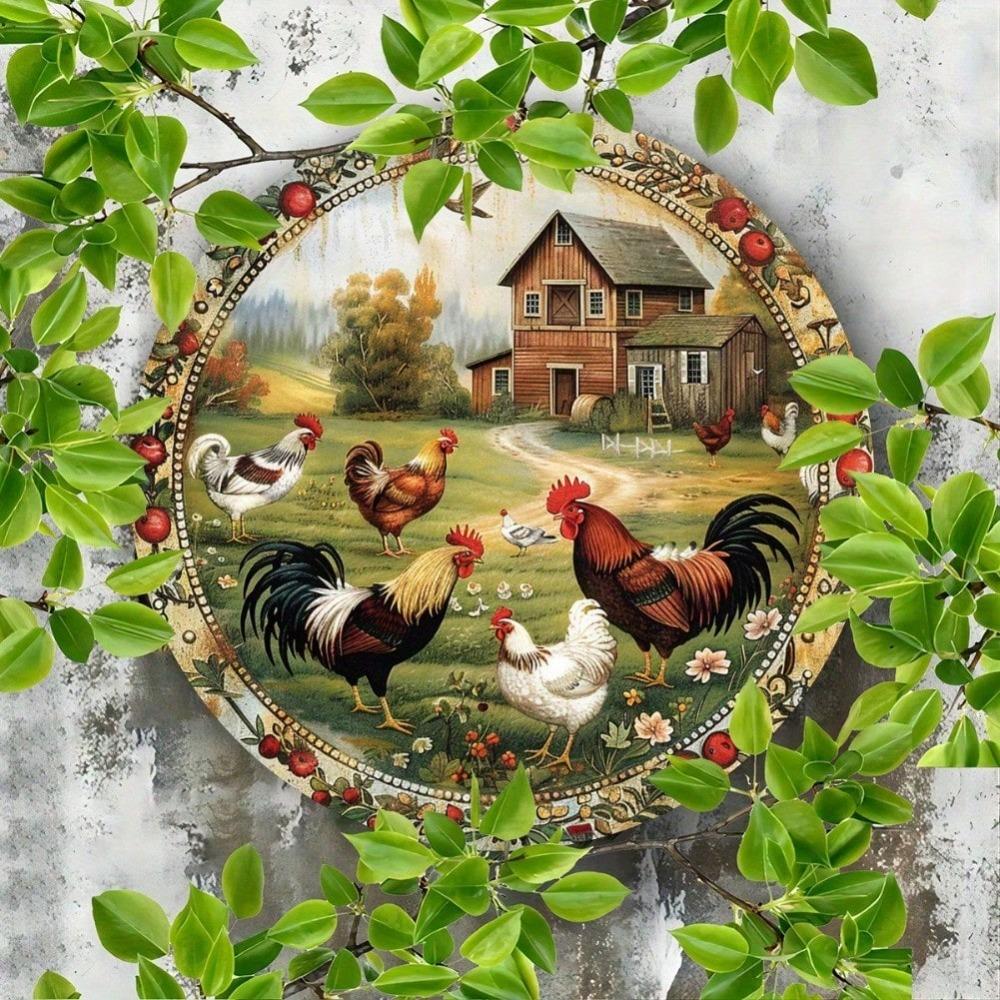 Vintage Funny Chicken Iron Tin Sign 8 Inch Round Wall Art Kitchen Cafe Farmhouse Decor Durable Waterproof Indoor Outdoor