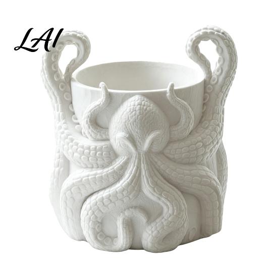 Fantasy Style Plant Container 3D Printed Octopus Planter with Tray Unique Marine-Inspired Succulents Pot Novelty Sea Monsters Decor Pot Drainage