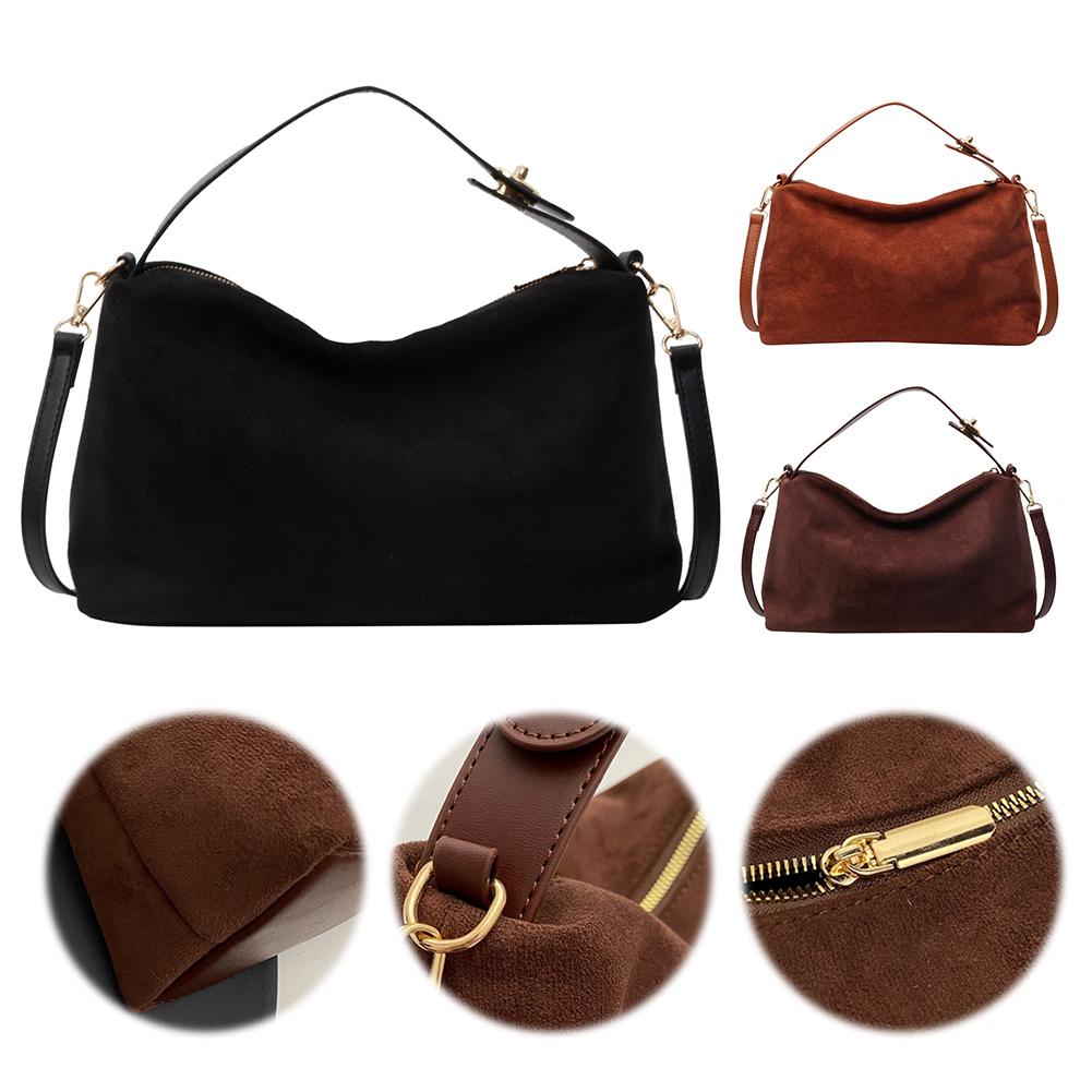 Women Suede Shoulder Bag With Inner Pocket Crossbody Bag Adjustable Strap Hobo Purse Zipper Clutch Purse for Work Travel