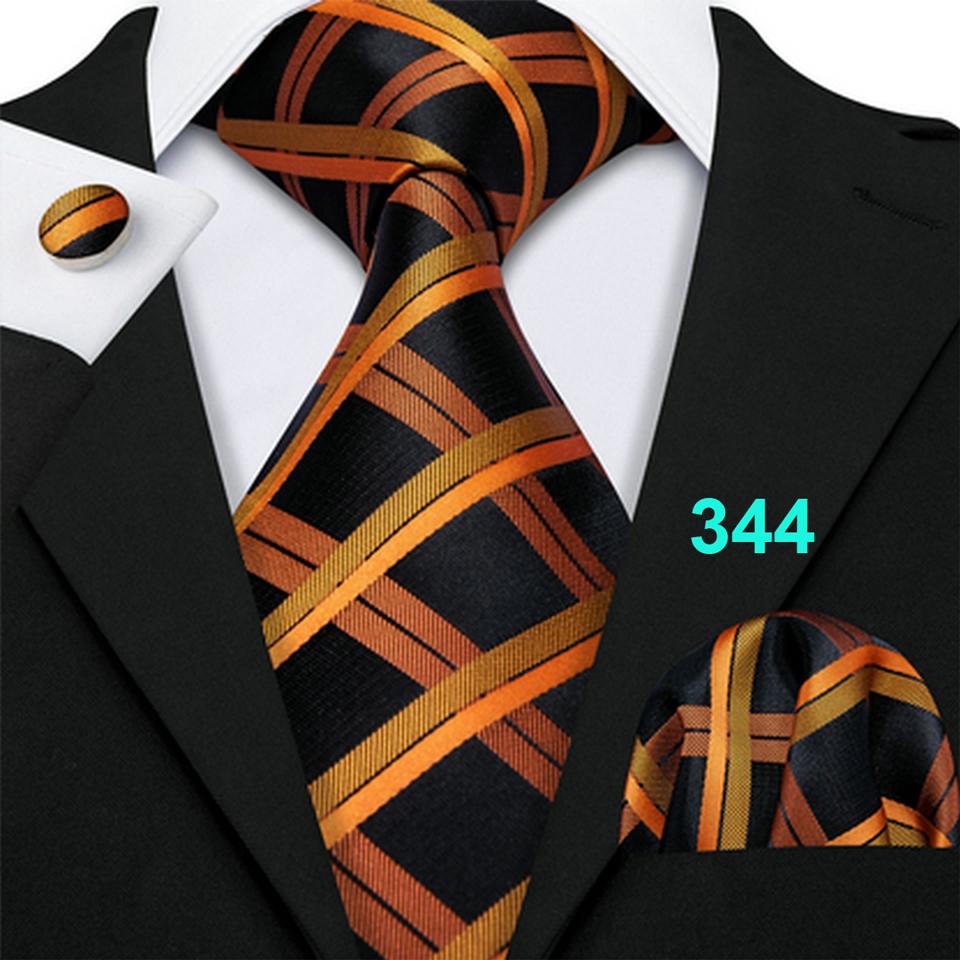 Barry.Wang Mens Tie Set Jacquard Orange Silk Necktie Pocket Square Cufflinks Set