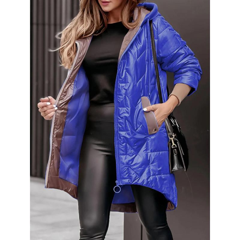 2025 Autumn/Winter Hooded Loose Cotton Padded Jacket - Solid Color, Long Sleeve with Zipper Closure