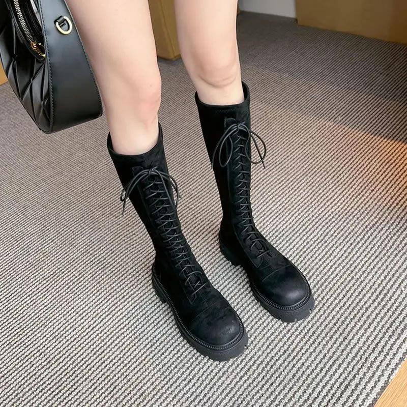 Fashion New In Long Boots for Women Round Toe Platform Knee High Shaft Shoes Woman Footwear Designer Luxury Winter 2025 Novelty Spring