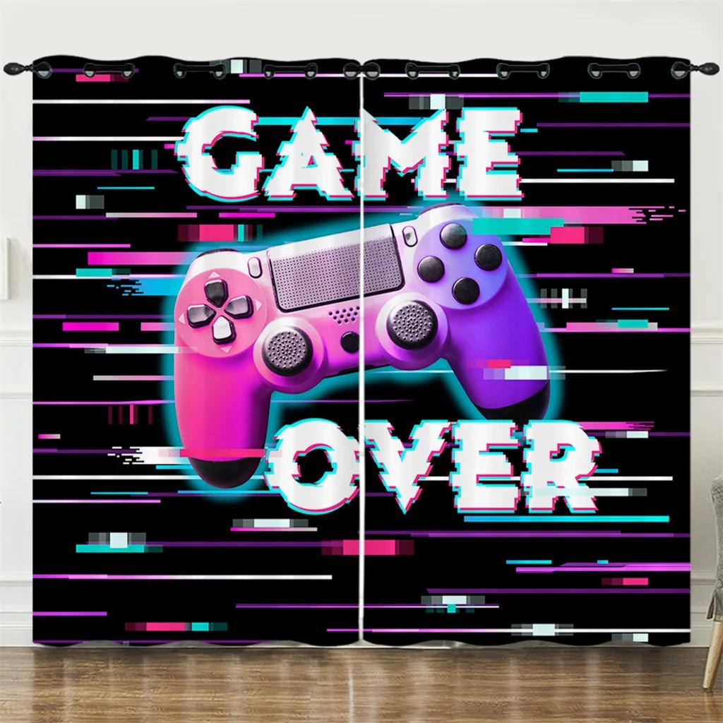 2pcs Rainbow Green HD Digital Printed Curtains Home Decor Living Room Bedroom Rod Pocket Curtains Color Gamepad Print Bedroom