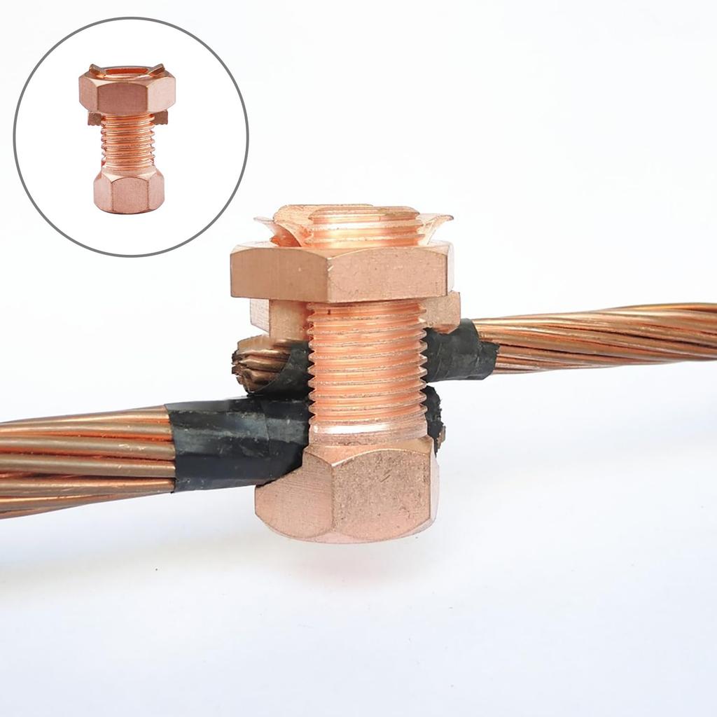 Split Bolt Connector High Strength Copper Grounding Clamps for Completing Ground Bonding to Bare Wires TJ-16 (6 PCS)