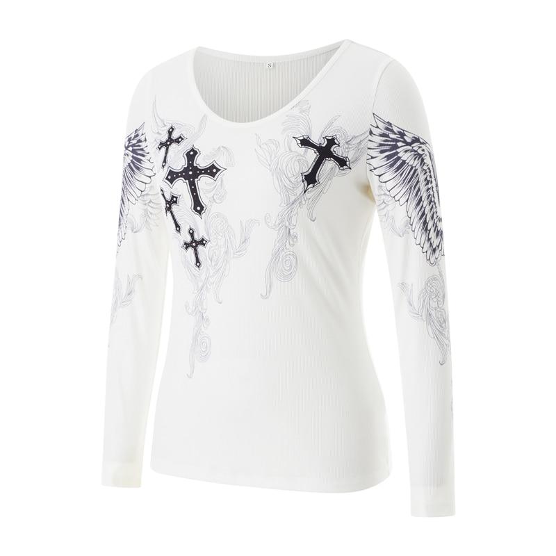 VAYLA 2000s Aesthetic T Shirt Graphic Cross Wings Print Long Sleeve Tops Y2k Women Clothes Fairycore Grunge Tee Streetwear