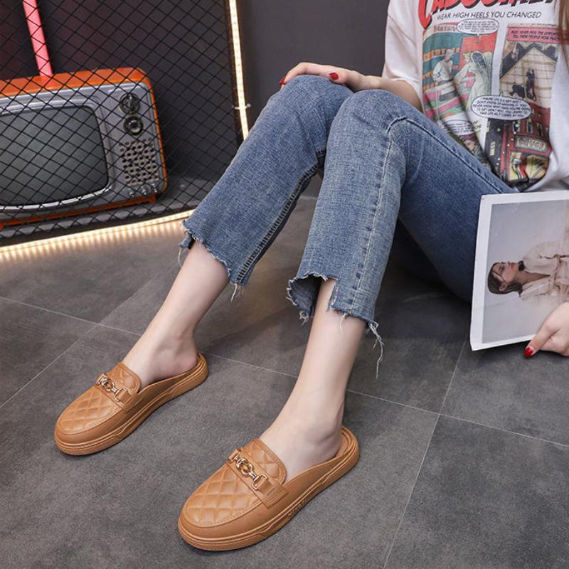 Women Half Slippers 2024 Summer New Fashion Jacket Casual Waterproof Lazy Toe Heightened Baotou Half Slippers
