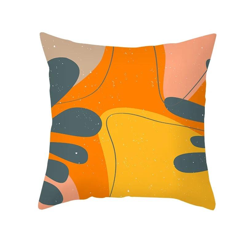 Nordic Orange Geometric Print Peach Skin Fabric Pillowcase Home Room Decoration Office Seat Living Room Sofa Cushion Cover