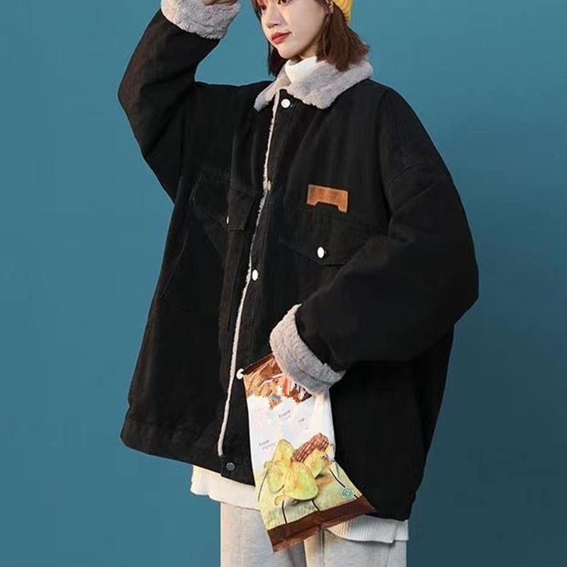 Giacca invernale in denim felpato da donna Giacca imbottita in cotone caldo imbottito casual