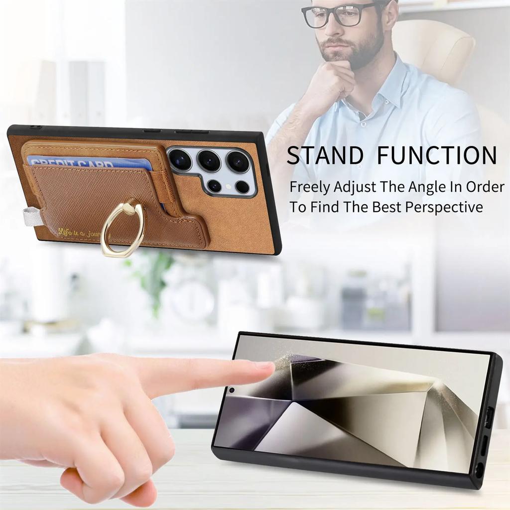 Carteira com Porta-Cartões Magnético 2 em 1 Capa de Couro com Suporte de Anel Destacável Para Samsung Galaxy S24 Ultra S23Plus A05 A55 A15 A25 Capa