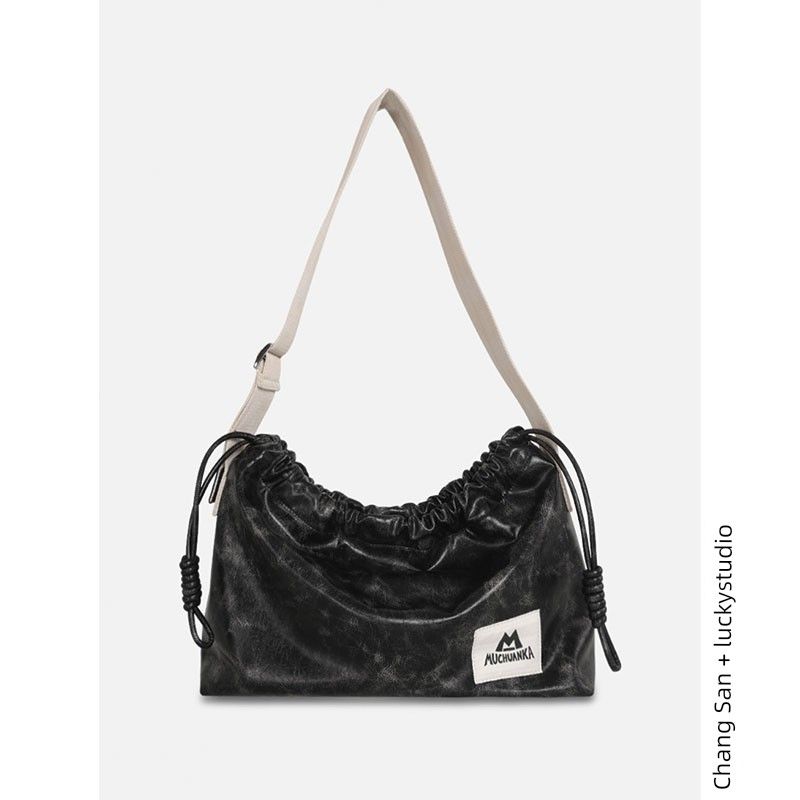 

Оригинальная ретро-сумка-тоут Kikawa Card с матовой отделкой и кулиской, большая вместительность, на плечо, сумка-мессенджер для женщин, новое поступление 2025 Black Gray