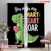 2pcs 2D Flat Printing Scene Curtains T-Rex Heart Roar Valentine 100% Polyester Without Electricity Birthday Party for Bedroom
