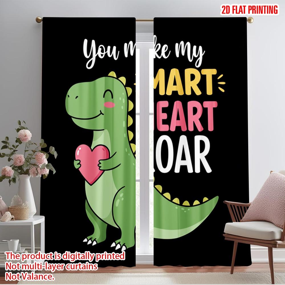 

2pcs 2D flat printing Scene Curtains T-Rex Heart Roar Valentine 100% Polyester Without Electricity Birthday Party for Bedroom 52.50×116.00 CM 2pcs