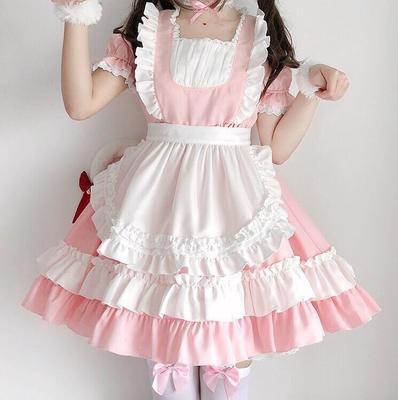 Women Pink Maid Outfit Costume Short Lolita Dress