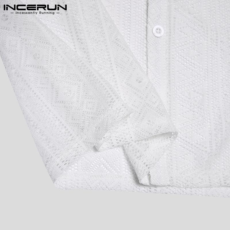 INCERUN Summer Men's Long Sleeve See Through Mesh Net Yarn Shirts Tops