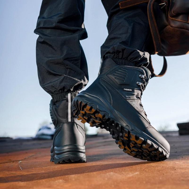 Men Snow Boots Waterproof Non Slip Plush Thick Warm Cold Resistant Rotating Buttons Winter Outdoor