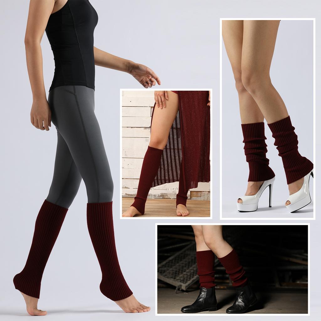 Women Ribbed Knit Leg Warmers, Slouchy Knee High Boot Cuffs, Stretch Knitted Leg Covers for Yoga Ballet Dance Fitness Autumn Winter