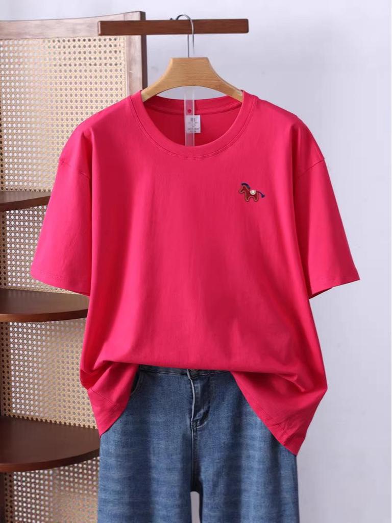 2026 Spring/Summer Unisex Pure Cotton Short Sleeve with Year of the Horse Embroidered Chest Badge