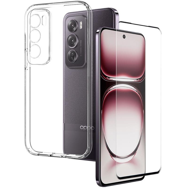 

NORTHJO For Oppo Reno12 Pro 5G (Global) Case Clear Soft TPU Phone Cover with 3D Curved Screen Film A