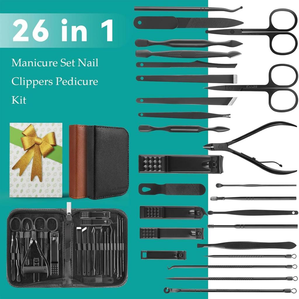 Nail Clippers Set, 26 Piece Manicure Set & Pedicure Kit, Stainless Steel Fingernail & Toenail Clipper Cutters, Professional Nail Care Tools