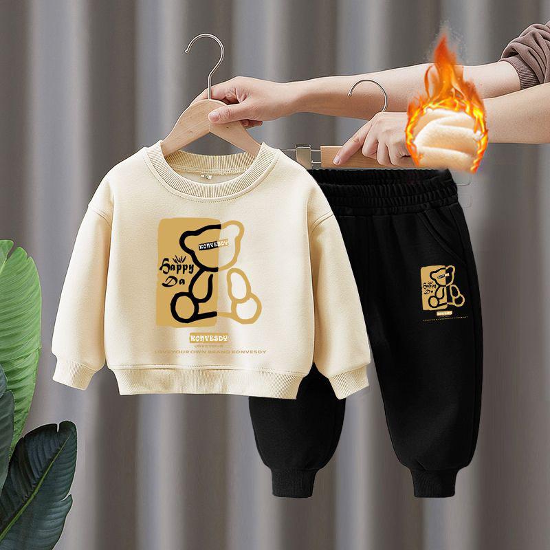 Autumn Baby Girls Clothes Set Kid Boy Cartoon Bear Printed Sweatshirt Pullover And Pants 2pcs Suit Children Top Bottom Tracksuit