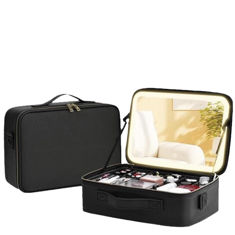 Illuminated LED Makeup Bag with Mirror - Large Capacity Multifunctional Organizer Box.