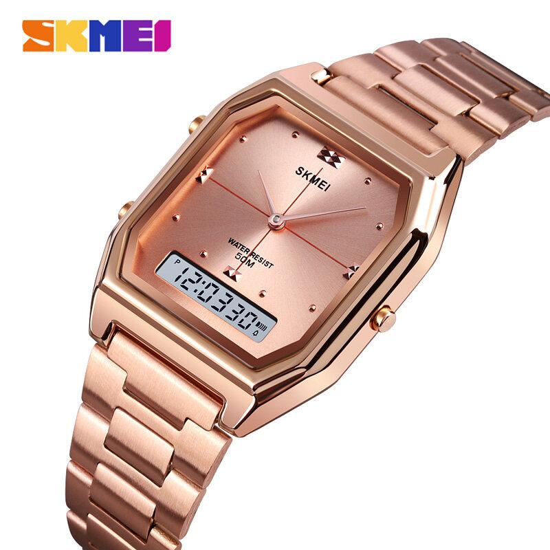 Skmei Herren Digitaluhr Casual Fashion Dual Display Edelstahl wasserdichte Armbanduhr für Männer Mann