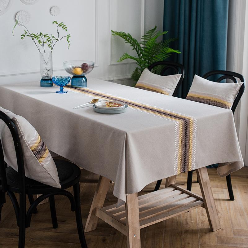 Baumwolle und Leinen Wasserdicht Modern Geriffelte Tischflagge Gestickte Geometrische Tischdecke Rechteckige Kaffeetisch-Tischdecke Esstischdecke
