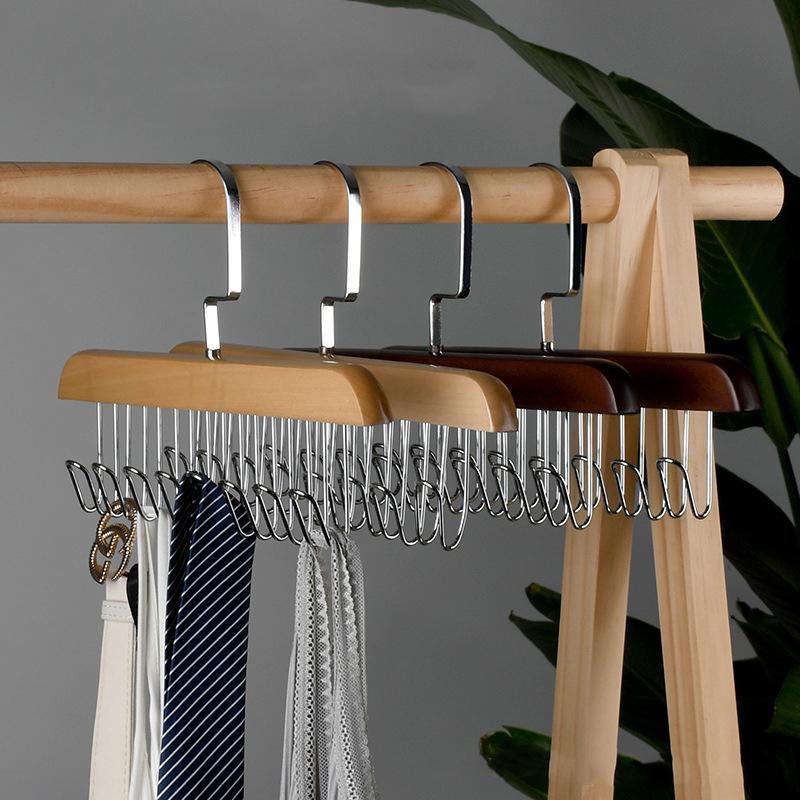 Multifunctional Solid Wood Hanger Tie Vest Belt Hat Clothing Hangers Pants Hanger with 8 Hooks Closet Organizer Clothes Rack