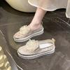 Fashion New Platform Diamonds Butterfly Knot Women Flats Bling Woman Rhinestone Ladies Casual Mesh Chunk Sole Slip-on Shoes Size 43