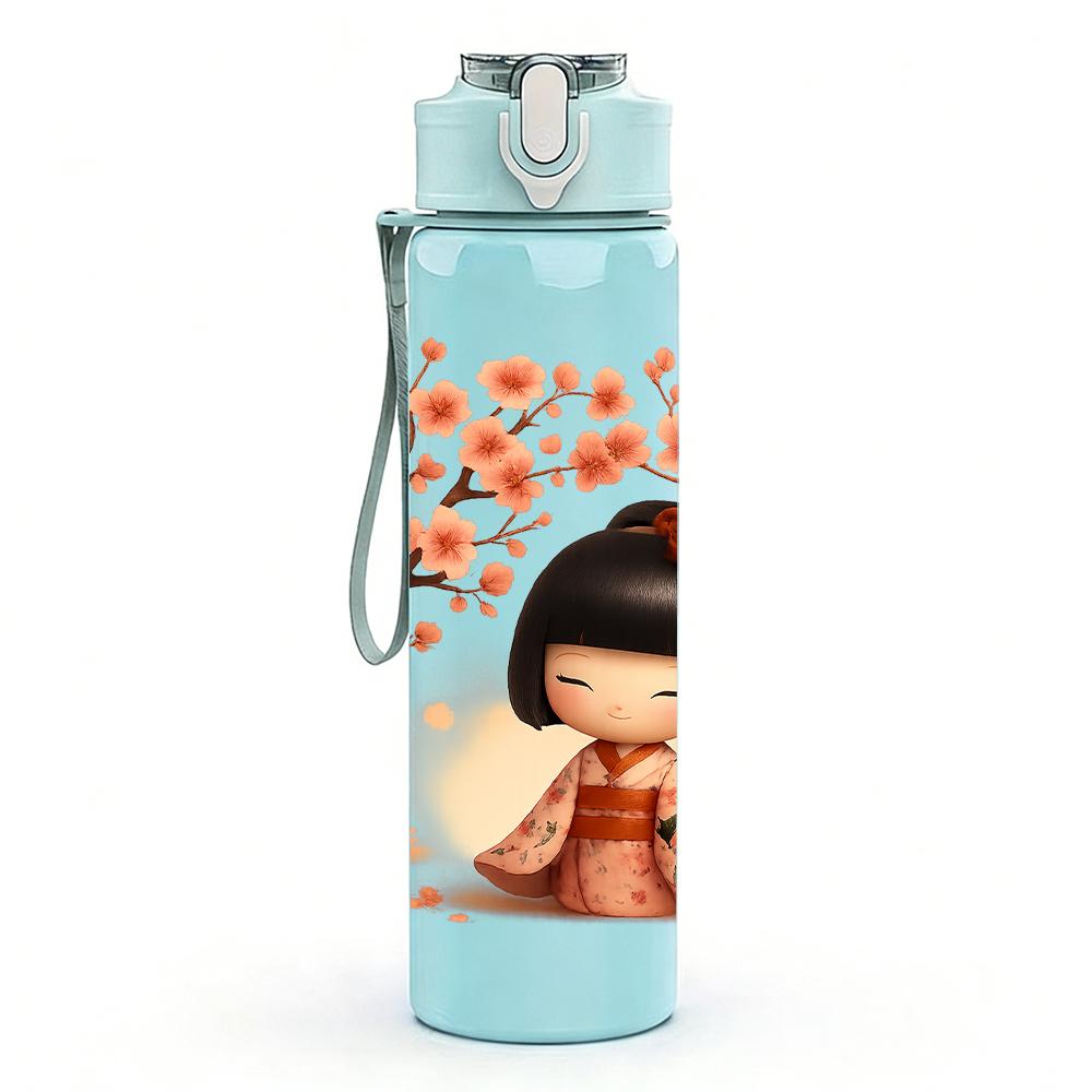 1PC Autumn Tree Little Girl 750ml Color Plastic Sports Water Bottle Leakproof Flip Straw Lid For Sports Office Home Use