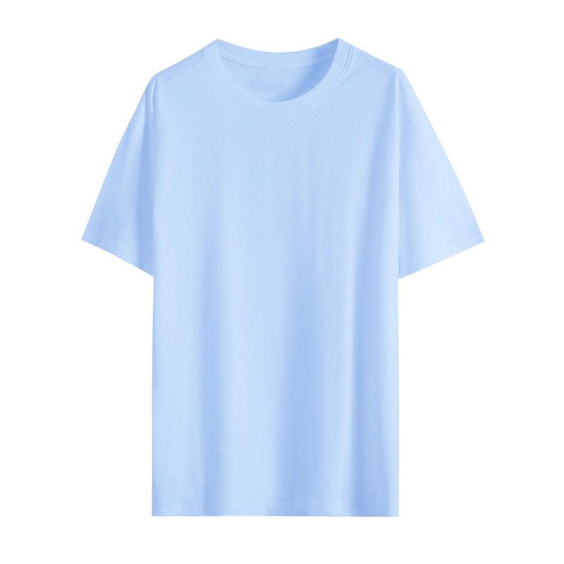 Custom Logo Summer Cotton T-shirt, Loose Round Neck, Short Sleeve, Class Uniform, 190g Ribbed Collar