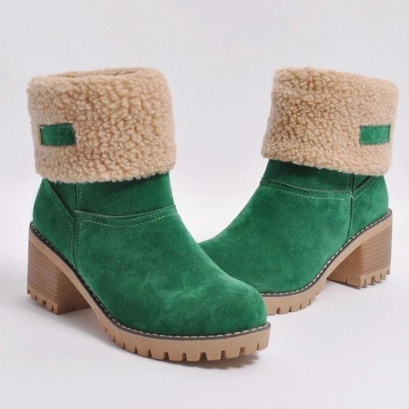 2025 Winter New Women's Velvet Warm Multi Functional High Heels Large Size 35-43 Cotton Boots Black Casual Low Top Snow Boots