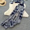 Herbst Winter Damen Designer Vintage Print Strickpullover Laufsteg Zweiteiliges Hosen-Set V-Ausschnitt Strickjacken Oberteile und Elastischer Bund Hosenanzug