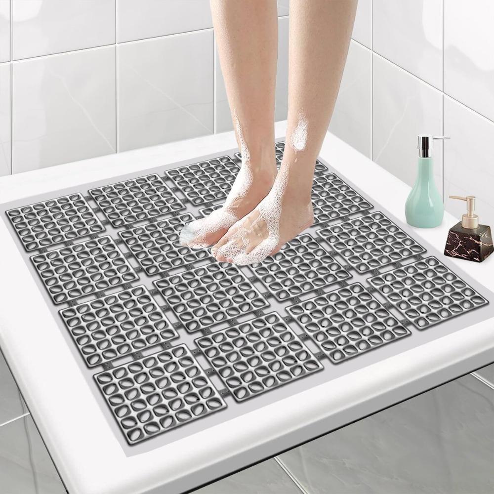 Tapis de Bain Antidérapant 60x60cm Tapis de Douche Carré Caoutchouc Anti-Moisissure Tapis de Sol à Forte Ventouse Sécurité Salle de Bain Ensemble de Salle de Bain de Luxe