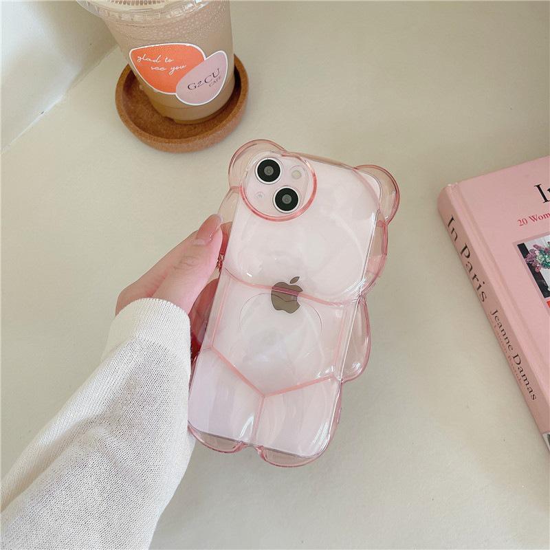 3D Cartoon Little Bear Transparent Phone Case for iPhone 11/12/13/14/15/16/17 PRO MAX