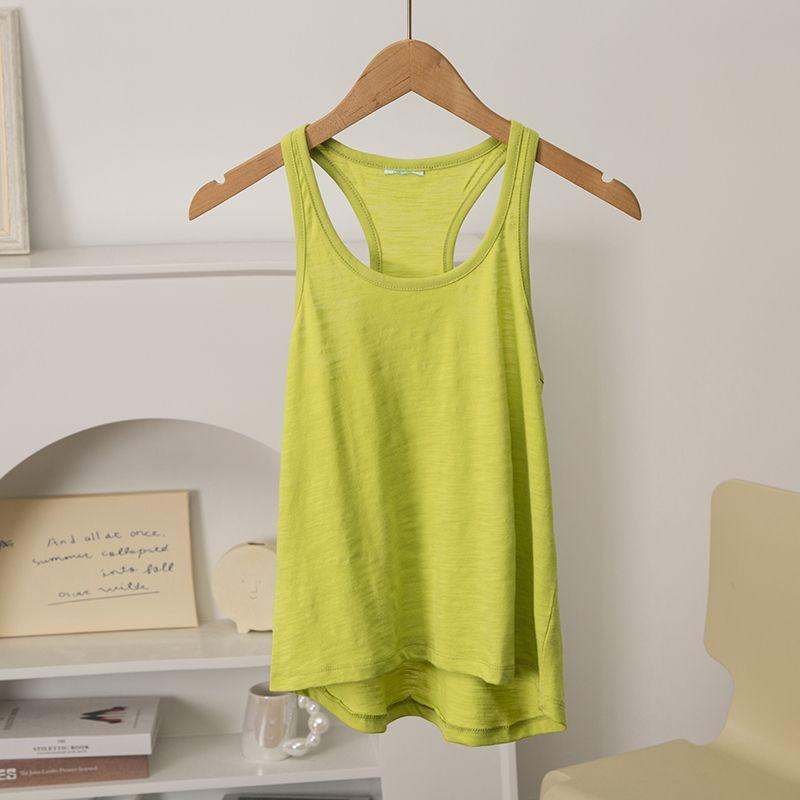 

Lightweight Breathable Slub Cotton Export USA Short Pure Color Vest Qiuxiang Green M