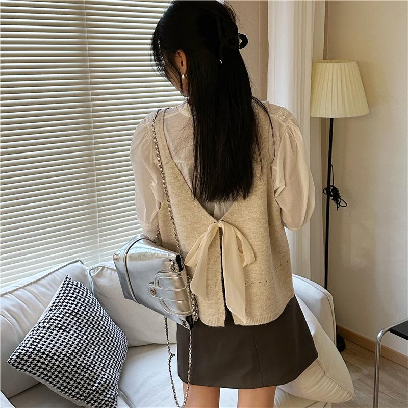 Reversible Bow Tie Sleeveless Knit Vest - Trendy Autumn Layered Look for Women