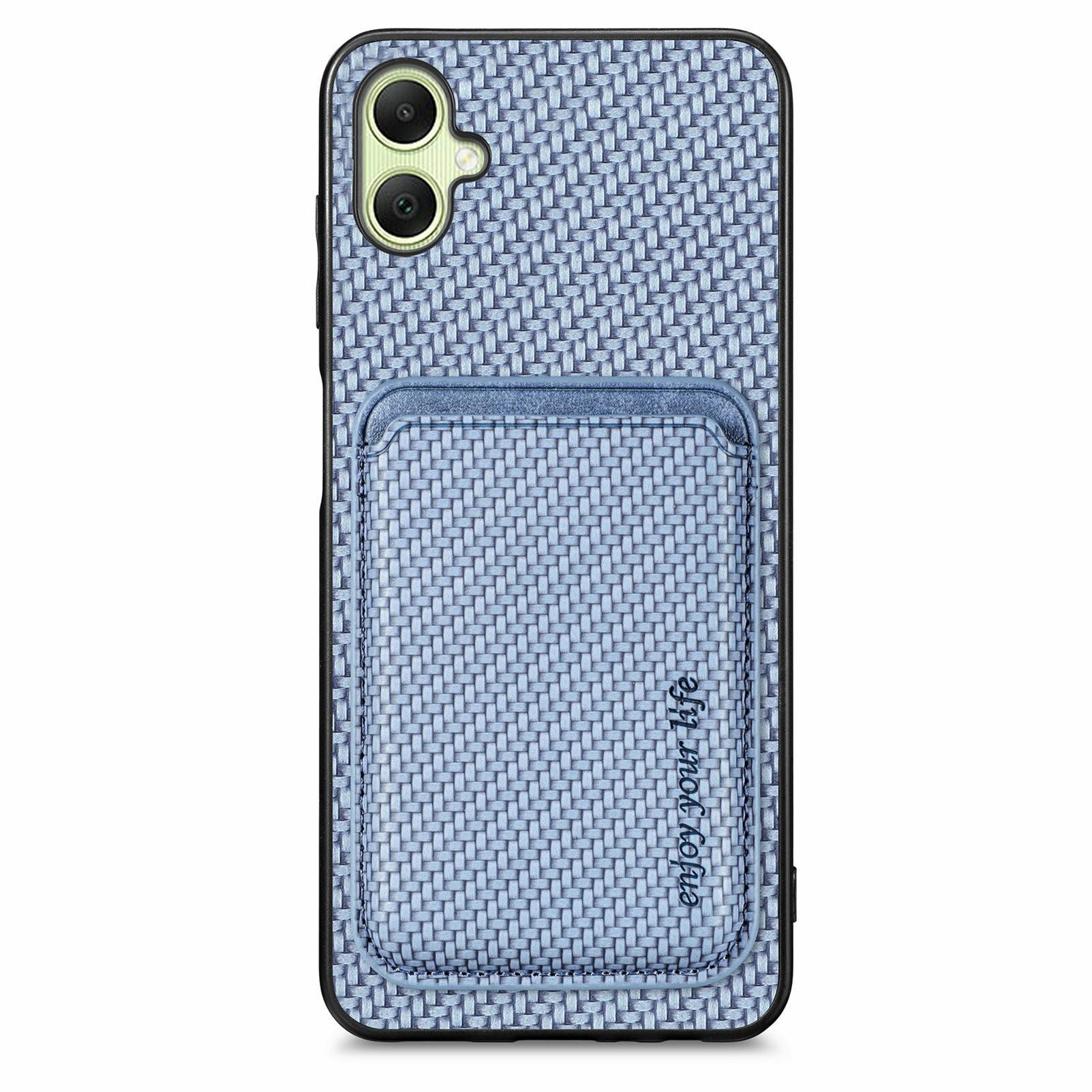 

For Samsung Galaxy A06 4G Case Carbon Fiber Leather Back Cover with Detachable Card Bag B